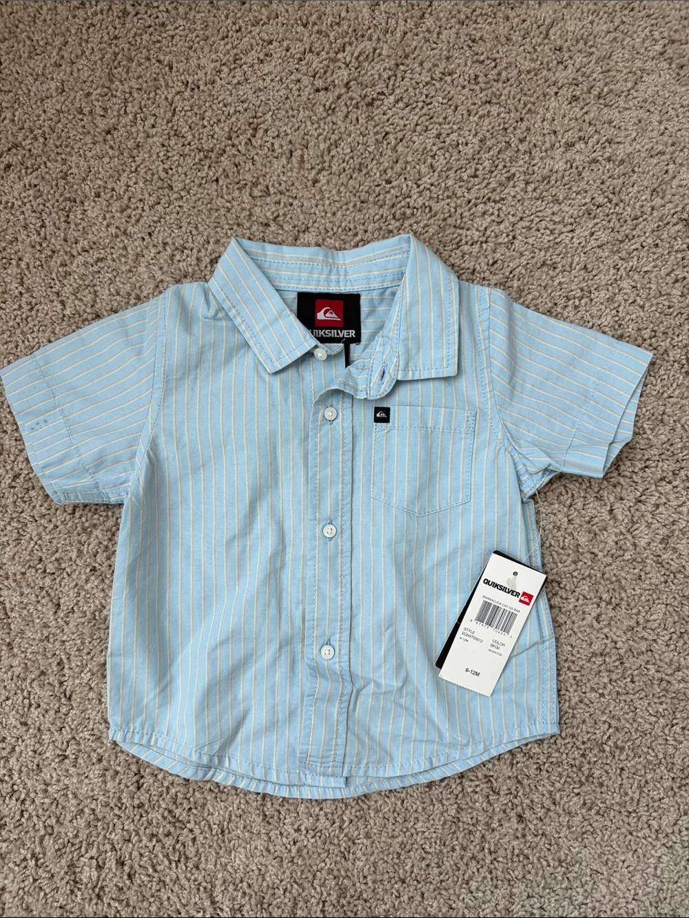 Quiksilver Light Blue & White Striped Short-Sleeve Button Shirt